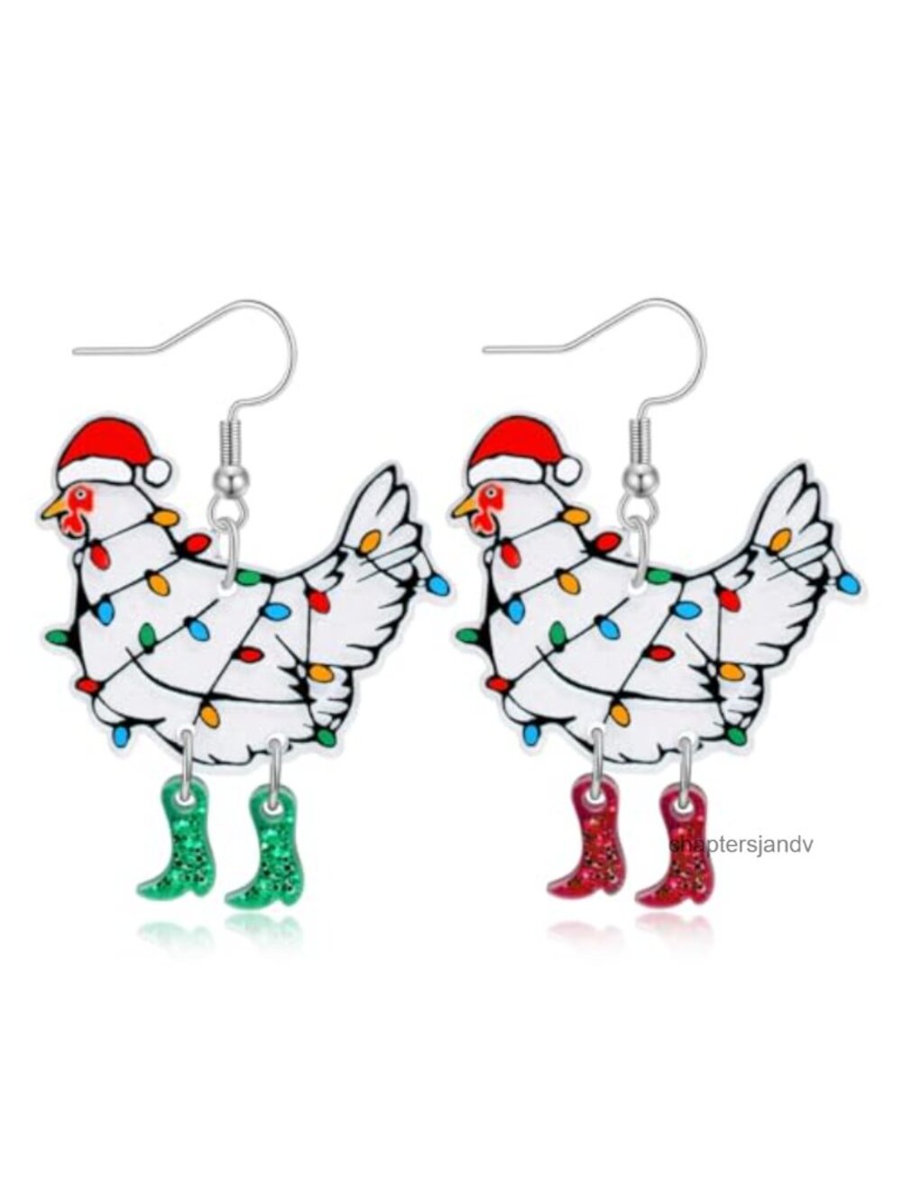 Christmas Chicken Dangle Earrings Acrylic Holiday Jewelry Gift